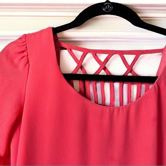 Coral Pink Flow Slip Dress With Cross Back Detail - Picture 2 of 5
